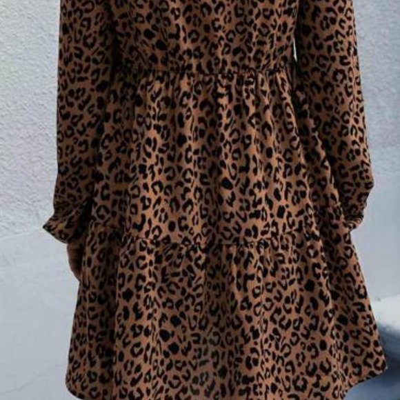 All Over Leopard Print Bishop Sleeve Dress - Picture 5 of 7